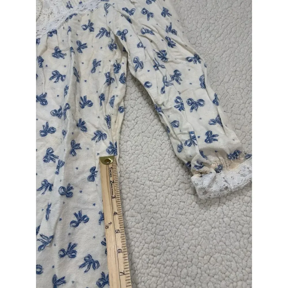 Vtg Willow Creek Flannel Nightgown‎ Sleep Dress Bows Lace Cottage Granny Modest